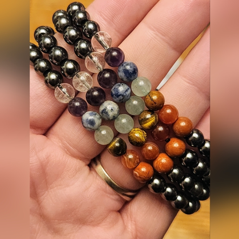 Genuine Chakra Crystal Hematite Beaded Stretch Bracelet